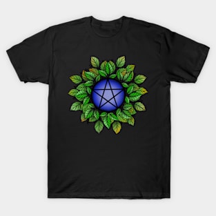 Leafy Blue Pentagram T-Shirt T-Shirt